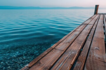 Tranquil Wooden Dock Extending into a Calm European Lake, Perfect for Relaxation and Enjoying the Scenic Beauty of Nature, Providing a Serene Escape from the Bustle of Everyday Life