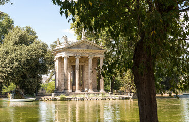 Panoramic Sights of Temple of Aesculapius in Villa Borghese Gardens in Rome, Lazio Province, Italy.