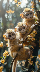 Lively Monkeys Swinging in Pastel Trees - Ultra Realistic 8K Photo Real Image with Best Quality Rendering
