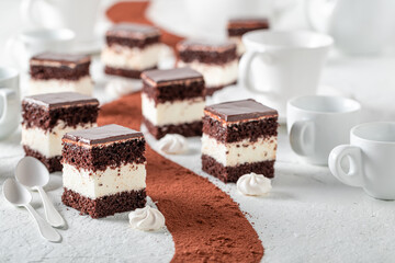Sweet chocolate cream cake as Polish classic dessert.