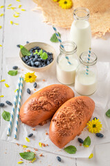 Sweet and delicious blueberry yeast cake made of berry fruits.