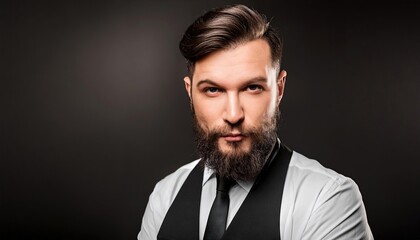 Fototapeta premium Sophisticated Bearded Man Wearing Vest and Tie