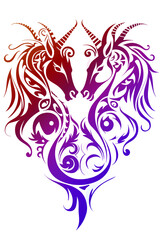 Naklejka premium The Cute Couple Tattoo Design of Dragon and Unicorn in Playful Harmony. Ideal for various creative applications such as tattoos, print art, clothing, and home decor