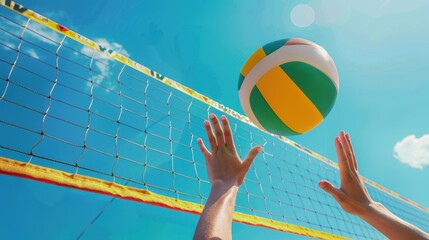 Hands Blocking Volleyball Net