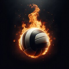 Fototapeta premium Flying volleyball with fire isolated on a black background