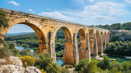 Famous Pont du Gard, old roman aqueduct in France