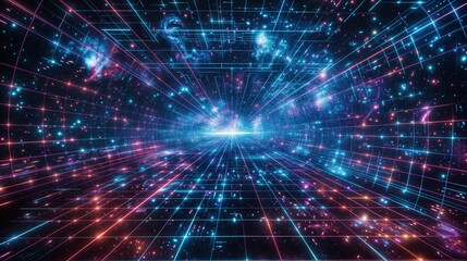 Fototapeta premium Synthwave Wireframe Network