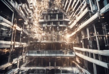 technology creative template architecture digital background circular building futuristic design interior wallpaper light modern