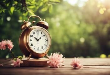 back clock april concept spring background time alarm autumn adjust table change image vintage antique summer wooden of