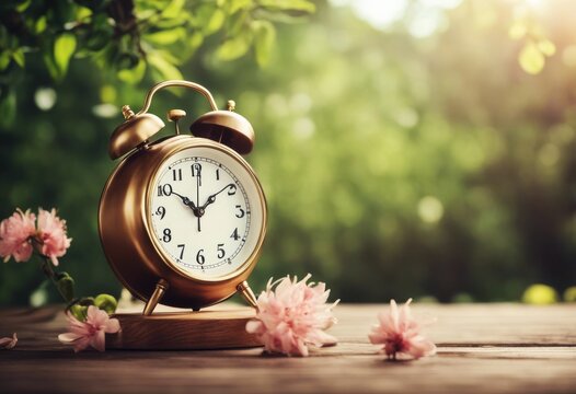 back clock april concept spring background time alarm autumn adjust table change image vintage antique summer wooden of