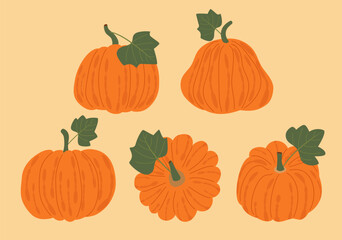 Hand-drawn pumpkin element collection, autumn vector element selection