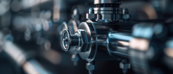 Naklejka premium Close-up of industrial machinery showcasing intricate metal components and precision engineering in a factory setting.