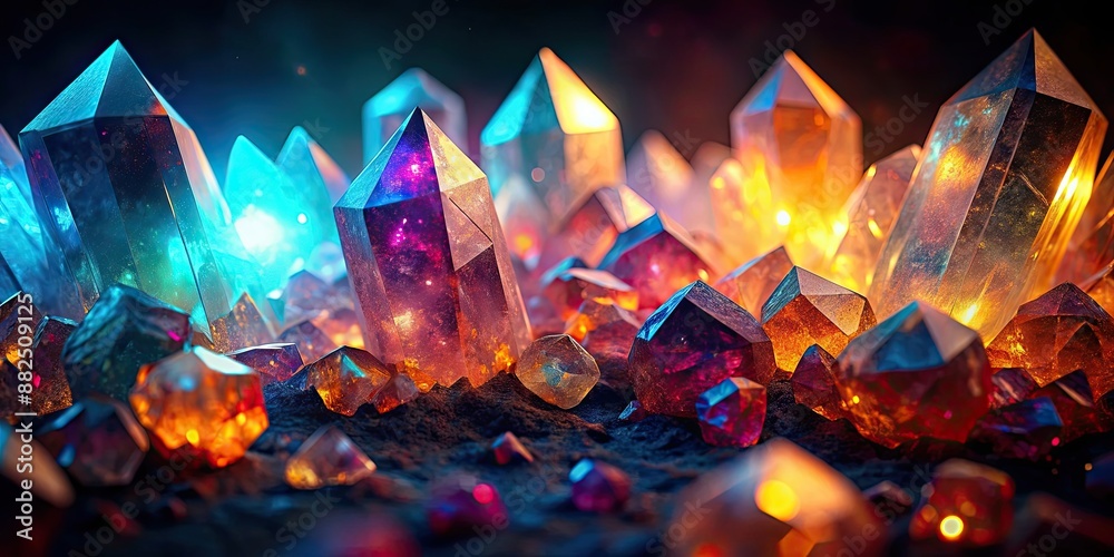 Poster Glowing rough crystals creating a captivating abstract background, crystals, beauty, glowing, rough, abstract, background