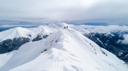 Obraz premium Snowy mountain landscape, the peaks covered in frost and ice, the freezing chill of winter evident in the breathtaking scenery