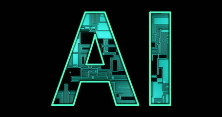 AI letters with circuit board design representing artificial intelligence technology