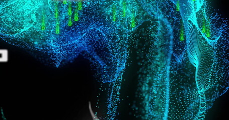 Forming data flow with binary code, abstract digital particles in futuristic finance concept