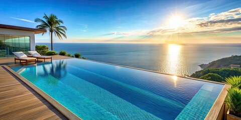 Fototapeta premium Luxurious infinity pool overlooking stunning ocean view, infinity pool, art, luxury, vacation, relaxation, tranquility
