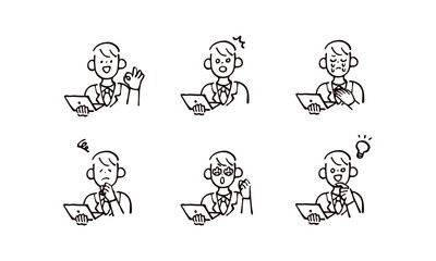 パソコンを持っているスーツの男性　イラストセット