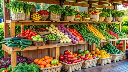 Obraz premium Fresh produce displayed at a colorful roadside vegetable stand, vegetables, fruits, farm fresh, local produce