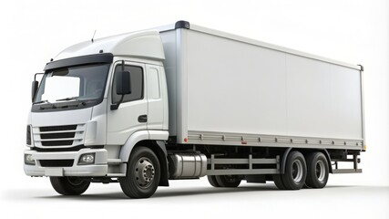 Fototapeta premium A large white semi truck is parked on a white background