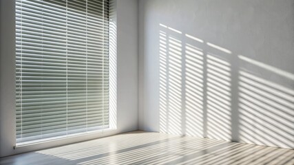 Obraz premium A large window in a room with a white wall and wooden floor