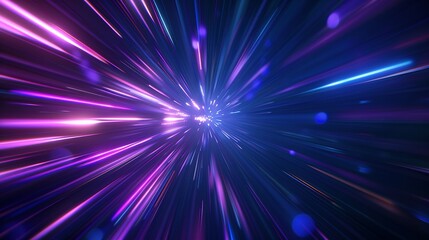 Fototapeta premium Hyperspace Warp 3D Render with Blue and Purple Light Lines