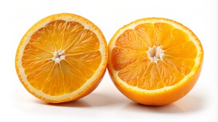 Fototapeta premium Two oranges are cut in half and placed side by side