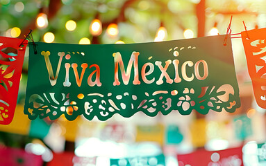 Viva México en papel adorno de papel picado color verde