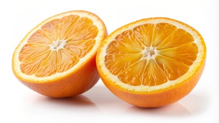 Fototapeta premium Two oranges are cut in half and placed side by side