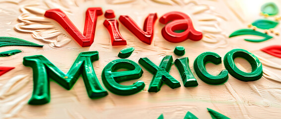 Viva México, pancarta festiva de días patrioticos mexicanos, relieve en madera
