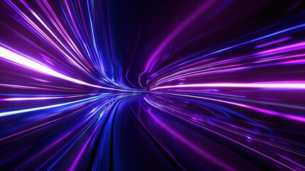 Blue and Purple Light Lines on Dark Background: 3D Hyperspace Visualization