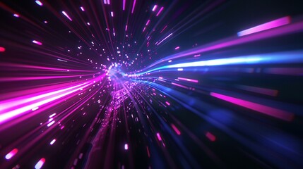 Blue and Purple Light Lines on Dark Background: 3D Hyperspace Visualization