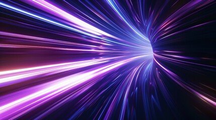 Blue and Purple Light Lines on Dark Background: 3D Hyperspace Visualization