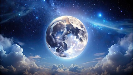 Obraz premium Full moon shining brightly in the night sky, moon, night, sky, stars, celestial, astronomy, peaceful, beautiful, serene