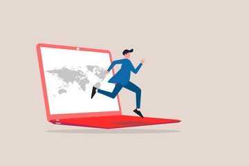 Businessman happy traveling on vacation holiday. concept of business trip tourism travel Summer, work on the go