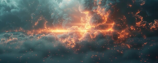 Fototapeta premium Powerful thunderstorm with golden lightning.