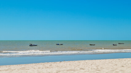 Obraz premium Praia do Prea with boats in sunny day, Ceara, Brazil.