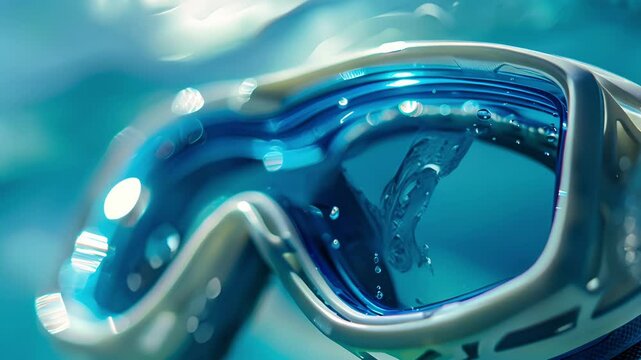 Macro shot of a pair of highperformance goggles complete with antifog technology and interchangeable lenses for varying light conditions.