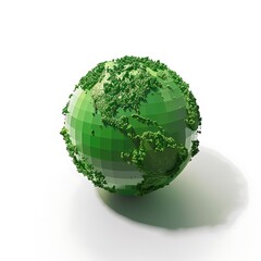 Three Dimensional Globe Illustration With Green Geometric Forest