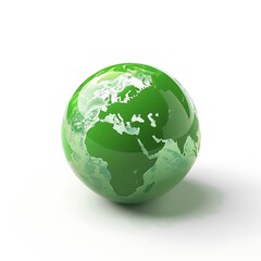 Green glass earth globe on white background
