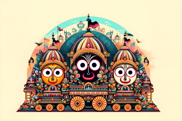 Illustration for Jagannath Rath Yatra with stylized masks