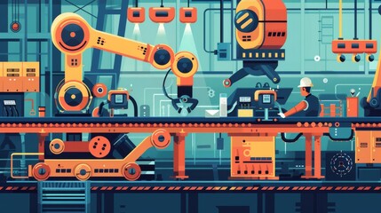 Fototapeta premium Industrial Production Line: Futuristic Factory Interior