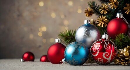 Fototapeta premium christmas tree decorations with copy space.