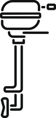 Simple line drawing of a boat motor engine hanging from a transom, isolated on a white background