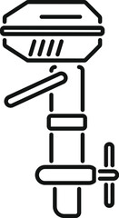 Black and white line art of a boat motor, representing marine propulsion systems