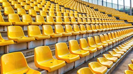 Fototapeta premium Yellow plastic chairs in the stands of an outdoor stadium, yellow, plastic, chairs, stands, outdoor, stadium, seating, rows, sports