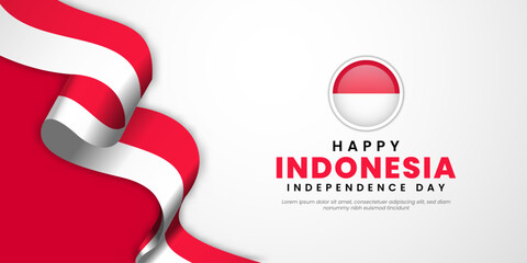 Obraz premium Indonesia Independence Day 17 August with waving flags copy space background