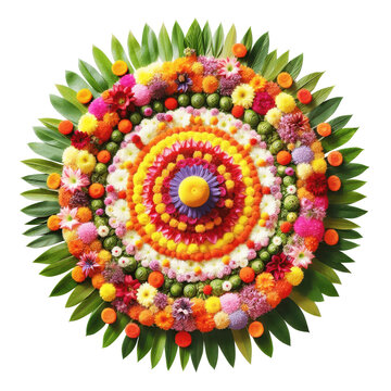 Onam Pookalam, Kerala traditional festival Onam Pookalam design element isolated on transparent background PNG Imahe