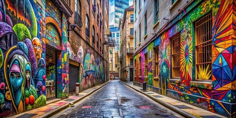 Naklejka premium Vibrant street art in Melbourne's laneways, showcasing the city's eclectic arts scene , Melbourne, Australia, street art