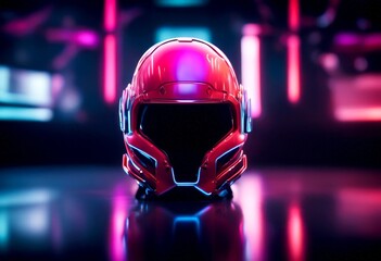 Fototapeta premium concept neon lights futuristic lmet visual artificial intelligence life events gaming goggles headset cyberspace excited